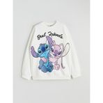Lc Waikiki Yeni Sezon Stitch ve Angel Baskılı Kız Çocuk Kalın Sweatshirt - Ekru - 12 - 13 Yaş