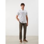 LC Waikiki Yeşil Regular Fit Kısa Kollu Çizgili Poplin Erkek Gömlek - XL