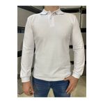 LCETTY Classic Erkek Beyaz Tüylenme Yapmayan Düğmeli Standart Fit Cepsiz Düz Polo Yaka Uzun Kol Sweatshirt