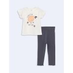 Lcw Baby Bej Bisiklet Yaka Baskılı Kız Bebek Pijama Takımı