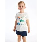 Lcw Baby Beyaz Bisiklet Yaka Kısa Kollu Baskılı Erkek Bebek Şortlu Pijama Takımı