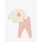 Lcw Baby Ekru Bisiklet Yaka Baskılı Kız Bebek Sweatshirt Ve Eşofman Alt 2'Li Takım
