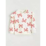 Lcw Baby Ekru Bisiklet Yaka Desenli Kız Bebek Sweatshirt