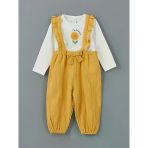 Lcw Baby Ekru Bisiklet Yaka Kız Bebek Bluz Ve Askılı Pantolon 2'Li