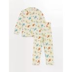 Lcw Baby Ekru Polo Yaka Uzun Kollu Baskılı Erkek Bebek Pijama Takımı