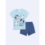 Lcw Baby Mavi Bisiklet Yaka Mickey Mouse Baskılı Erkek Bebek Şortlu Pijama Takımı