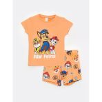 Lcw Baby Turuncu Bisiklet Yaka Kısa Kollu Paw Patrol Baskılı Erkek Bebek Pijama Takım