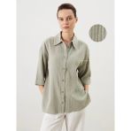 Lcw Comfort Haki Oversize Dokulu Kadın Gömlek