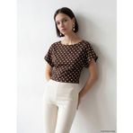 Lcw Comfort Kahverengi Kayık Yaka Puantiyeli Bluz