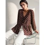 Lcw Comfort Kahverengi V Yaka Puantiyeli Bluz