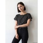 Lcw Comfort Siyah Kayık Yaka Puantiyeli Bluz