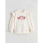 Lcw Ekru Bisiklet Yaka Fırfır Detaylı Kız Bebek Sweatshirt - 1 - 2 Yaş