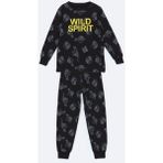 Lcw Kids Antrasit Bisiklet Yaka Baskılı Uzun Kollu Erkek Çocuk Pijama Takımı