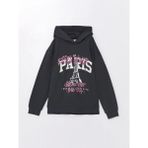 Lcw Kids Antrasit Kapüşonlu Baskılı Uzun Kollu Kız Çocuk Sweatshirt - 7 - 8 Yaş