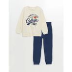 Lcw Kids Bej Bisiklet Yaka Baskılı Erkek Bebek Sweatshirt ve Eşofman Alt 2'li Takım