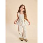 Lcw Kids Bej Keten Görünümlü Kız Çocuk Bluz ve Pantolon 2'li