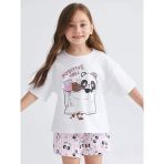 Lcw Kids Beyaz Baskılı Kız Çocuk Şortlu Pijama Takım