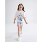 Lcw Kids Beyaz Bisiklet Yaka Baskılı Kız Çocuk Şortlu Pijama Takımı