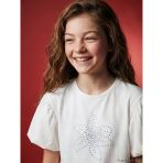 Lcw Kids Beyaz Bisiklet Yaka Taşlı Kız Çocuk Tişört