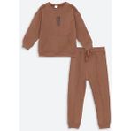 Lcw Kids Bisiklet Yaka Uzun Kollu Baskılı Erkek Bebek Sweatshirt ve Eşofman Alt 2'li Takım - 1 - 2 Yaş - Dropsuz - Kahve