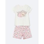 Lcw Kids Ekru Baskılı Kız Çocuk Pamuklu Şortlu Pijama Takımı
