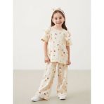 Lcw Kids Ekru Bisiklet Yaka Çiçekli Kız Çocuk Bluz ve Pantolon 2'li