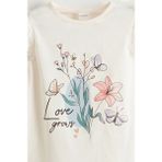 Lcw Kids Ekru Bisiklet Yaka Çiçekli Kız Çocuk Pijama Üst - 113-Krem Rengi - 5 - 6 Yaş