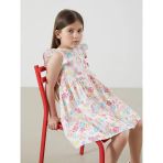 Lcw Kids Ekru Bisiklet Yaka Çiçekli Kız Çocuk Poplin Elbise
