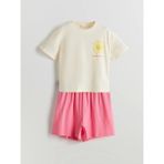 Lcw Kids Ekru Bisiklet Yaka Kız Çocuk Şortlu Pijama Takımı