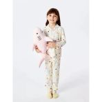 Lcw Kids Ekru Gömlek Yaka Baskılı Kız Çocuk Pijama Takım