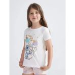 Lcw Kids Ekru Lilo & Stitch Baskılı Kız Çocuk Şortlu Pijama Takımı
