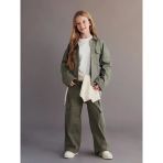 Lcw Kids Haki Geniş Paça Gabardin Kız Çocuk Kargo Pantolon