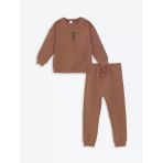 Lcw Kids Kahverengi Bisiklet Yaka Uzun Kollu Baskılı Erkek Bebek Sweatshirt Ve Eşofman Alt 2'Li Takım