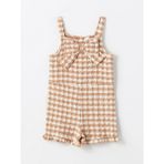 Lcw Kids Kahverengi Kare Yaka Askılı Ekose Desenli Kız Bebek Salopet