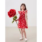 Lcw Kids Kirmizi Bisiklet Yaka Çiçekli Kız Çocuk Poplin Elbise
