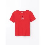 Lcw Kids Kırmızı Bisiklet Yaka Taşlı Kız Çocuk Tişört