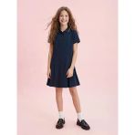 Lcw Kids Lacivert Pileli Polo Yaka Kız Çocuk Elbise