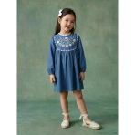 Lcw Kids Mavi Bebe Yaka Çiçek Nakışlı Kız Çocuk Elbise