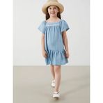 Lcw Kids Mavi Çiçek Nakışlı Kız Çocuk Jean Elbise