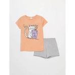 Lcw Kids Pembe Bisiklet Yaka Baskılı Kısa Kollu Kız Çocuk Şortlu Pijama Takımı