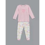 Lcw Kids Pembe Bisiklet Yaka Baskılı Kız Çocuk Pijama Takımı