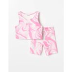 Lcw Kids Pembe Bisiklet Yaka Batik Desenli Kız Çocuk Atlet ve Tayt
