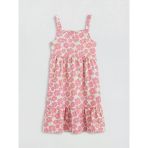 Lcw Kids Pembe Kare Yaka Çiçekli Kız Çocuk Poplin Elbise