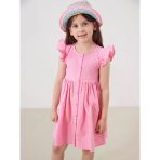 Lcw Kids Pembe Pileli Kız Çocuk Keten Görünümlü Gömlek Elbise