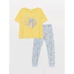 Lcw Kids Sarı Bisiklet Yaka Baskılı Kısa Kollu Kız Çocuk Pijama Takımı