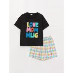 Lcw Kids Siyah Bisiklet Yaka Baskılı Kısa Kollu Kız Çocuk Şortlu Pijama Takımı