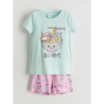Lcw Kids Turkuaz Baskılı Kız Çocuk Şortlu Pijama Takım