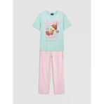 Lcw Kids Turkuaz Bisiklet Yaka Baskılı Kız Çocuk Pijama Takımı