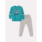 Lcw Kids Turkuaz Bisiklet Yaka Uzun Kollu Baskılı Erkek Bebek Sweatshirt ve Eşofman Alt 2'li Takım