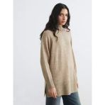 Lcw Modest Bej Balıkçı Yaka Oversize Kadın Triko Tunik